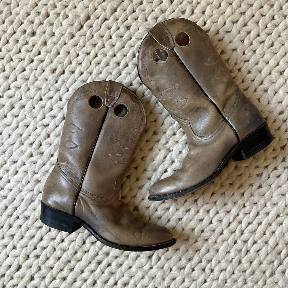 Vintage Boulet Canada Grey / Brown Leather Cowboy Boots | size 8.5